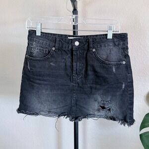 Free People Black Distressed Denim Mini Skirt
